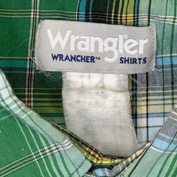 Wrangler Wrancher Shirt Mens XL Green Plaid Western Pearl Snap Rockabilly Cowboy - Picture 5 of 11